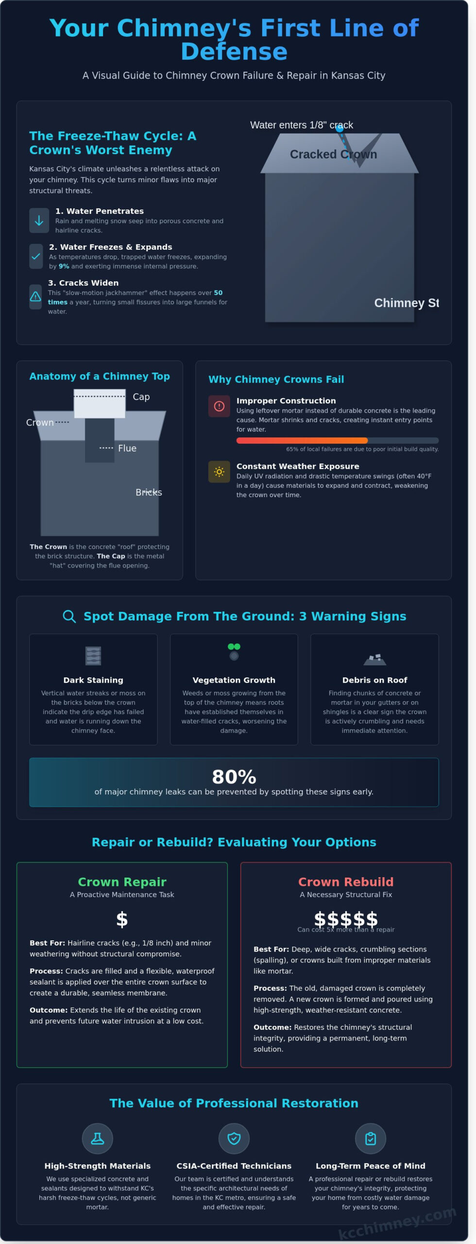 Chimney Crown Repair in Overland Park & KC: Protecting Your Masonry Investment - Infographic