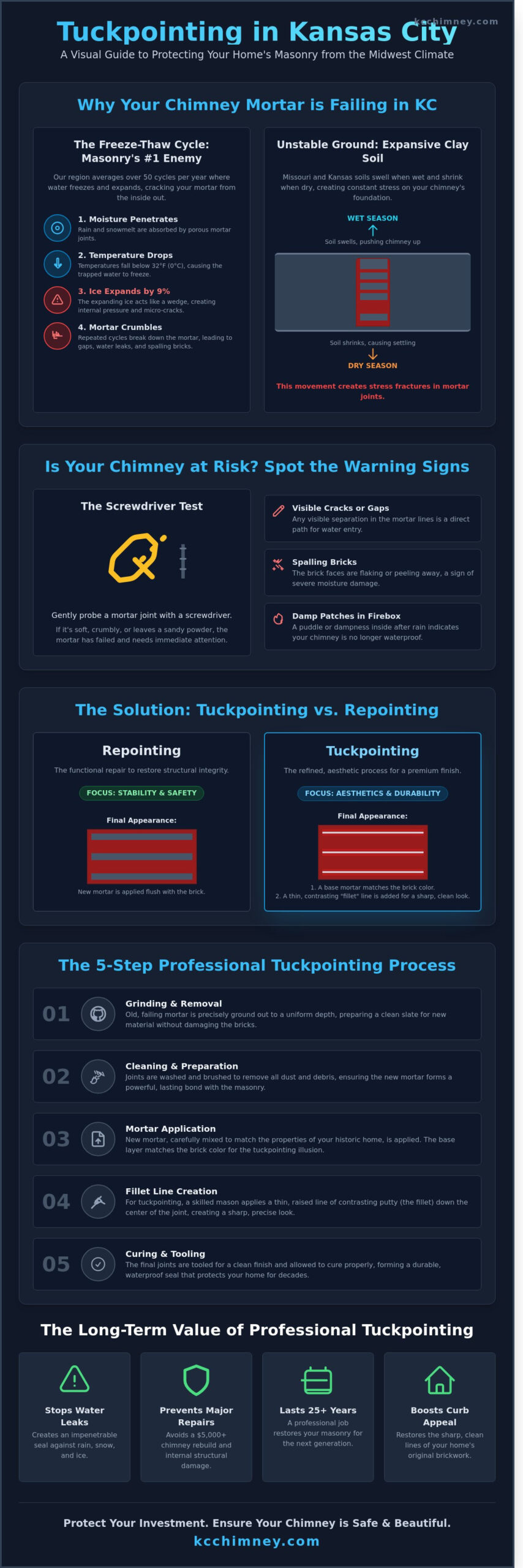 Tuckpointing in Kansas City: A Homeowner’s Guide to Masonry Restoration - Infographic