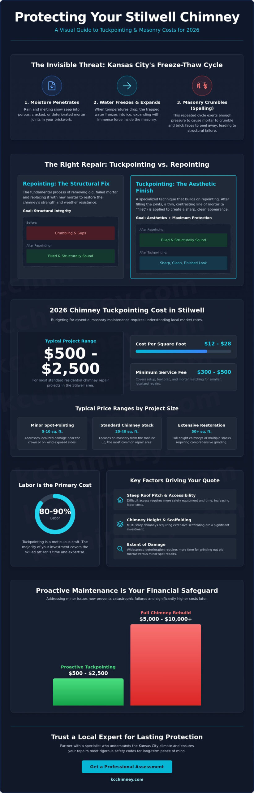 Chimney Tuckpointing Cost in Stilwell: 2026 Masonry Repair Guide