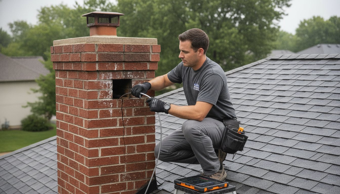Chimney Leak Repair in Olathe, KS: The 2026 Homeowner’s Guide to Water Damage, Chimney Waterproofing in Spring Hill - KS underway as a technician coats an exterior brick chimney